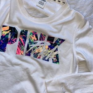 VS PINK • Open Back Neon Logo Tropical Tee